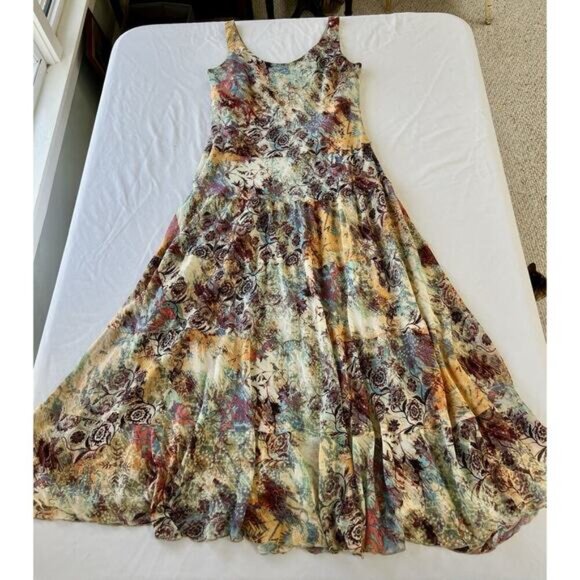 VTG Evan Picone SZ 16 Green Brown Maxi Dress Forest Fairy 90s Y2K Boho - Picture 5 of 12